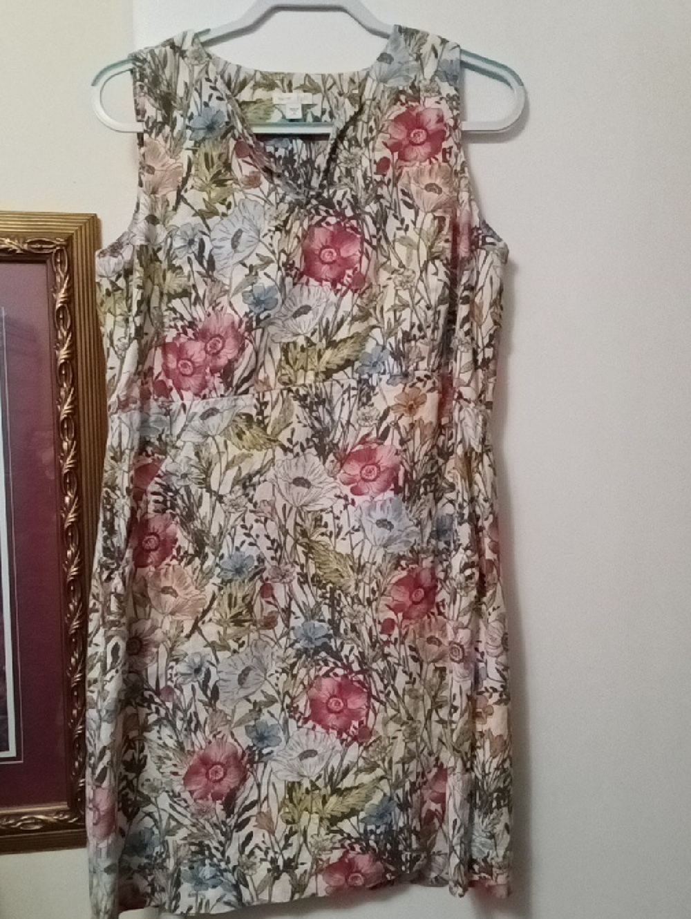 J. Jill Floral Sleeveless Midi Dress - Pink, Blue, Green on Cream